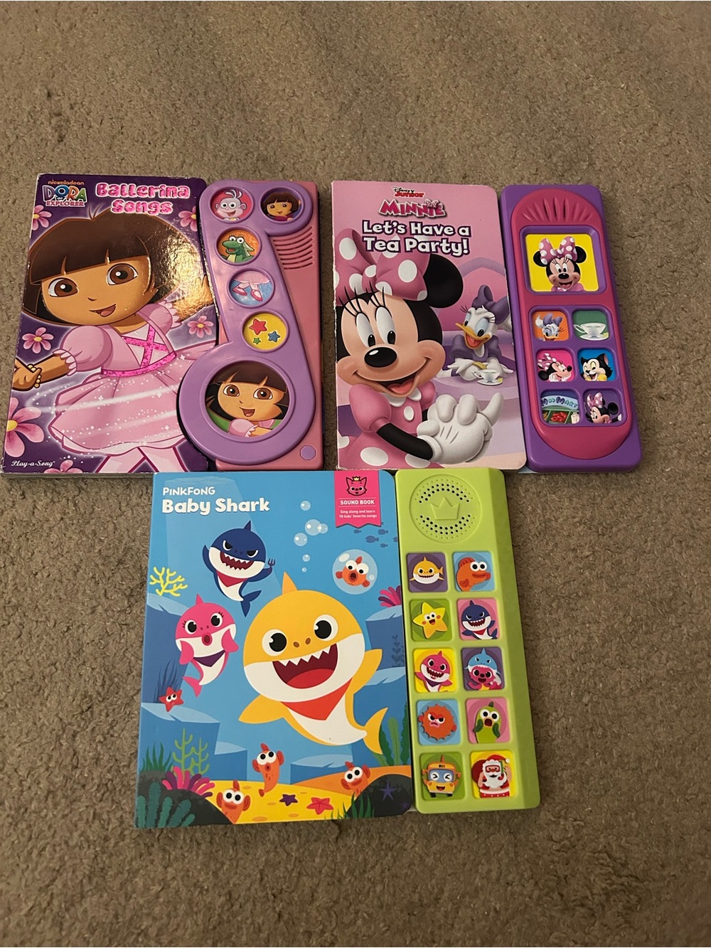 Sound Books Bundle of 3, Dora, Minnie Mouse, Baby Shark